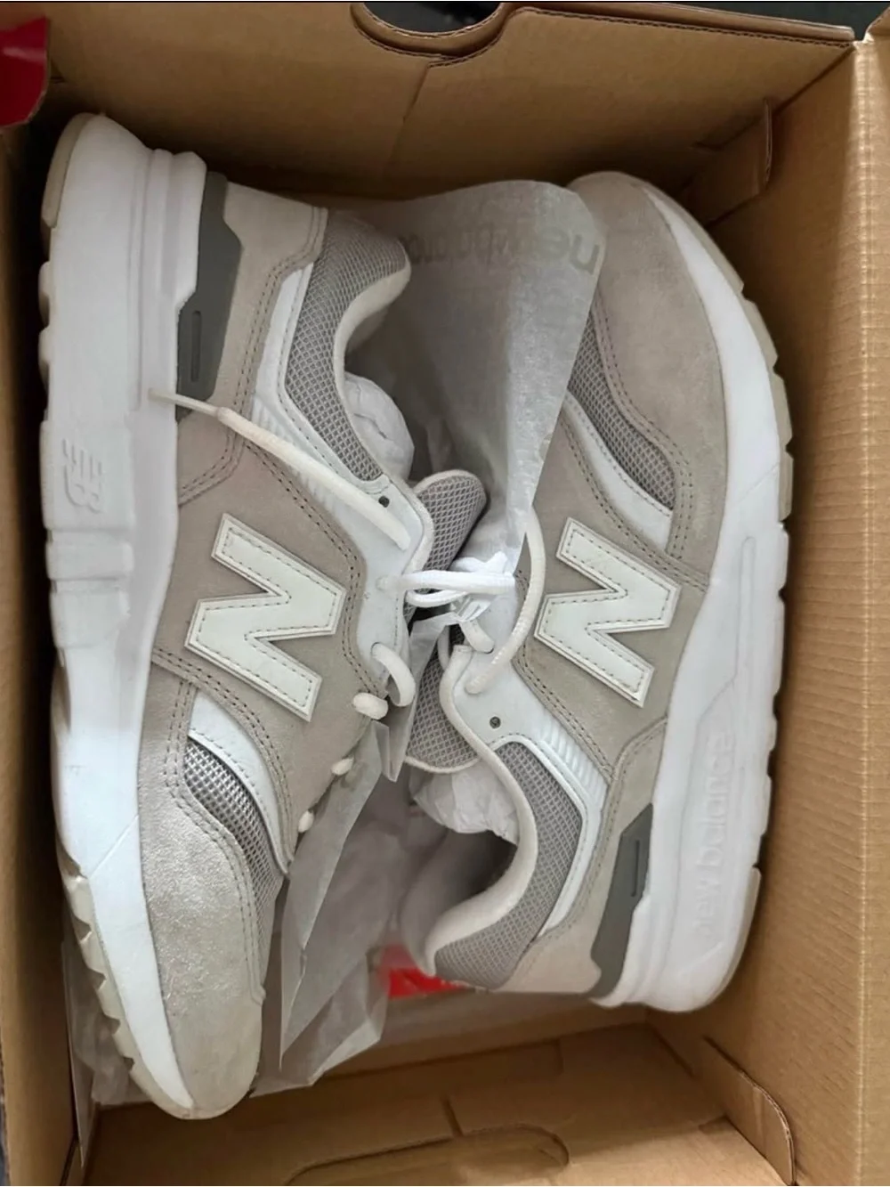 New Balance White Leather Sneakers with Gray Trim